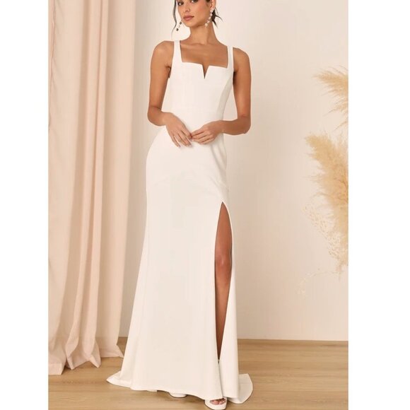 Lulu's Everlasting Promise White Notched Backless Mermaid Maxi Dress Medium NWOT - Picture 4 of 10